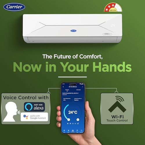 Carrier 2 Ton 5 Star Wi-Fi Inverter Split AC (Copper, Convertible 6-in-1 Cooling, Smart Display, PM 2.5 Filter,White)