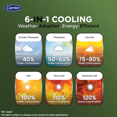 Carrier 2 Ton 5 Star Wi-Fi Inverter Split AC (Copper, Convertible 6-in-1 Cooling, Smart Display, PM 2.5 Filter,White)
