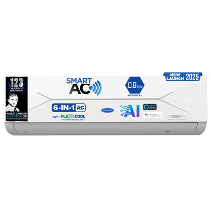 Carrier 2 Ton 5 Star Wi-Fi Inverter Split AC (Copper, Convertible 6-in-1 Cooling, Smart Display, PM 2.5 Filter,White)