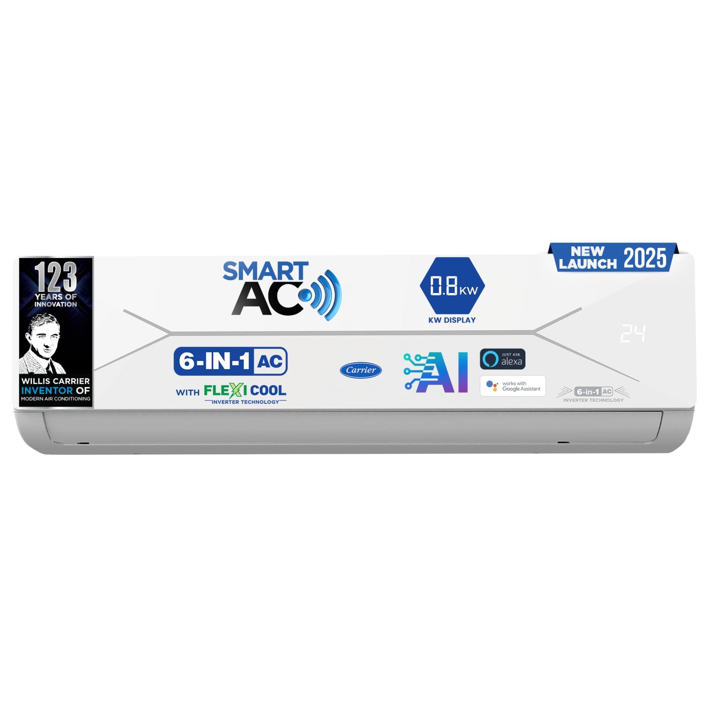Carrier 2 Ton 5 Star Wi-Fi Inverter Split AC (Copper, Convertible 6-in-1 Cooling, Smart Display, PM 2.5 Filter,White)